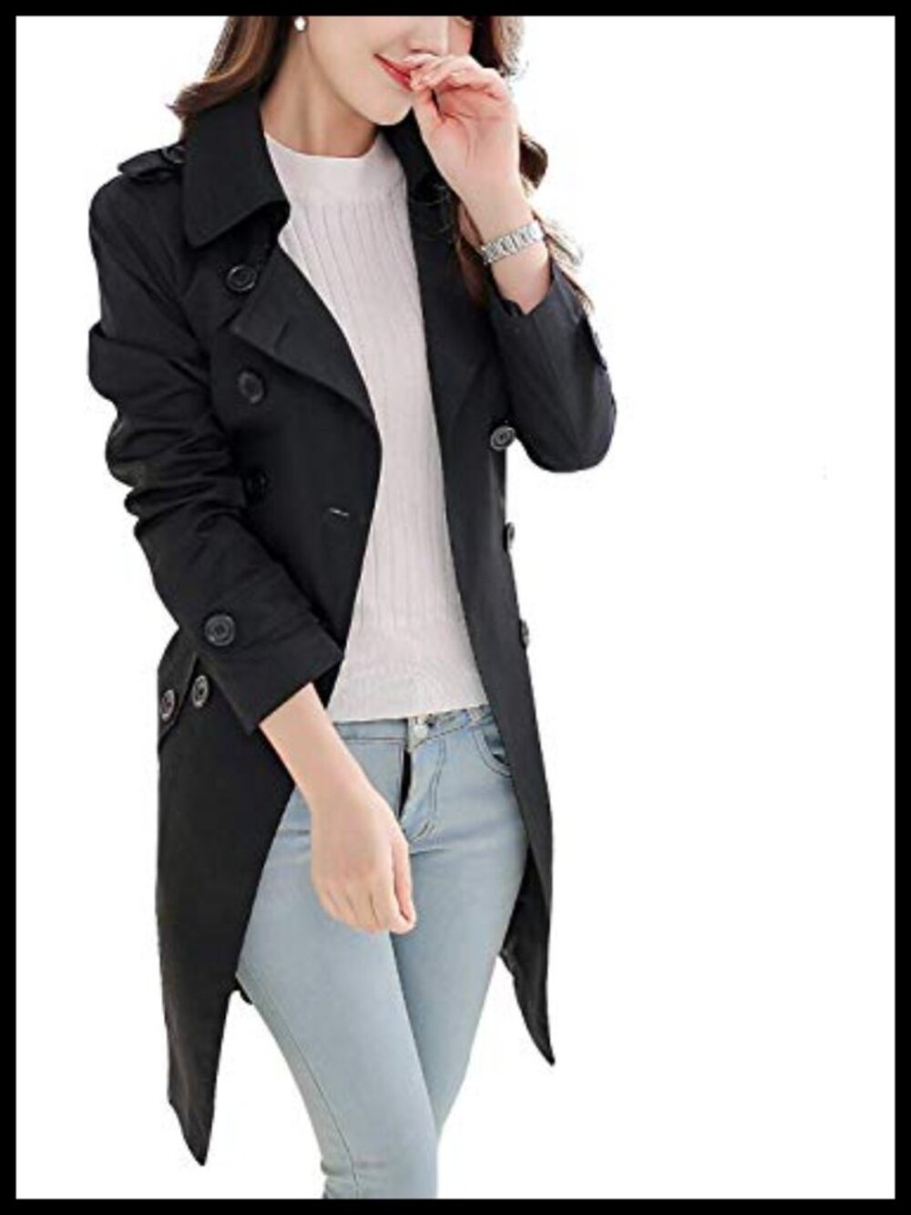 Women's Double Breasted Trench Coat Belted Slim Fit Polyester Waterproof